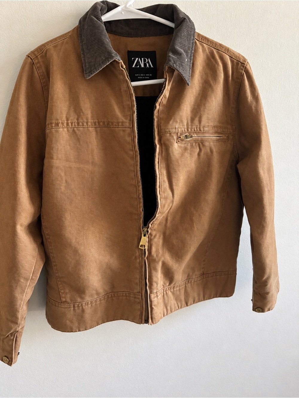 Zara Boy’s Brown Canvas Jacket with Corduroy Collar